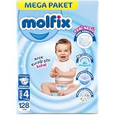 Molfix Mega Paket Bebek Bezi, Beden 4, 7-14 kg, 116+12 Adet, Bantlı, Kalın Teknolojili, Hızlı Emici