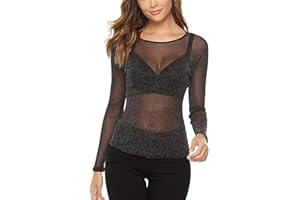 EMOTTOS Women's Sexy Lace Tops, Flocked Printed Sheer Mesh Short Sleeve, Round Neck See Through Jumpsuit for Women, Female Sexy Leotard Clubwear