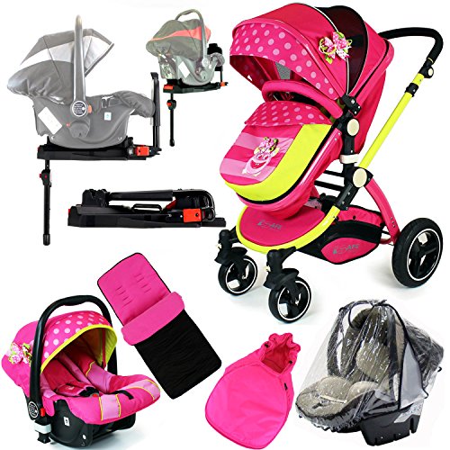 i-Safe System + iSOFIX Base - Mea Lux Trio Travel System Pram & Luxury Stroller 3 in 1 Complete With Car Seat + Footmuff + Carseat Footmuff +Base + RainCovers