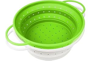 RHAFAYRE Lot de 2 passoires de cuisine pliables en silicone avec poignées - Passoire à pâtes, égouttoir pour pâtes, légumes, fruits et haricots, blanc + vert