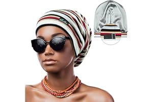 FocusCare ADJUST-10 Gorro de dormir ajustable con forro de satén para rastas, pelo rizado, talla L, Talla única Rayas D ]