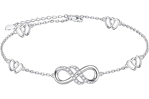 FLYOW Infinity Anklet 925 Sterling Silver for Women Girls Adjustable Heart Ankle Bracelet Boho Beach Foot Chain 9+1 Inch Charm Jewelry Best Birthday Gifts