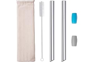 MORNEVE Pajitas de metal Boba reutilizables para batidos de 25,5 cm de acero inoxidable con puntas anguladas 1,2 cm ancho para té de burbujas batidos tapioca perla, 2 unidades