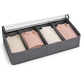 Orret Home Baza Altı 4 B&ouml;lmeli Ayarlanabilir Sandık Hur&ccedil; Organizer, 73x40x16 cm Şeffaf Kapaklı Gri Kıyafet Saklama Kutusu, Ya