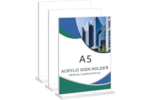 Mikocofo 3 Stück Tischaufsteller A5, Preisschilder Aufsteller Tischständer Doppelseitiger Vertikaler Tischaufsteller Ständer Menükartenhalter Acryl T-Ständer für Prospekte Menükarte Werbung