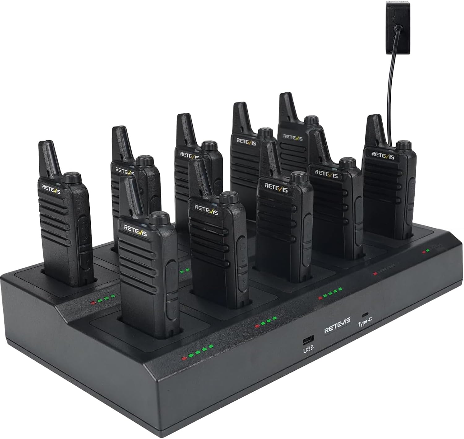 Retevis RT622 Walkie Talkie, PMR446 2 Way Radio with 10 Way Charger, Low battery Alert, VOX, Compact, Durable Walkie Talkies for Adults, Profesional Radio Communication for Restaurant (Black, 10 Pack)