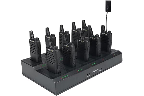 Retevis RT622 Talkie Walkie, Petit Toki Walki, 10 en 1 Socle Recharge, Clip Arrière Radio Portable, 5 Indicateurs LED, PMR446 Talkie Walkie Professionnel pour Hospitalité, Restaurant (Noir, 10 PCS)