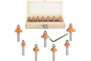 Sinoprotools Set di 7 frese rotonde e trimestre, fusto da 8 mm, fresa rotonda e fresa a raggio, fresatrice per bordi/tavolo per fresatura, raggio 2-3-4-5-6-8-10 (set da 7 pezzi)
