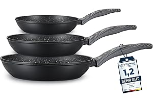 DIVORY Pfannenset 3-teilig Pfanne 20, 24, 28cm Induktion – Antihaft Beschichtete große Universalpfanne für alle Herdarten - Sichere Griffe, Spülmaschinen geeignet (Griff: Graue Holzoptik)