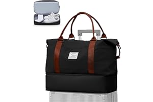 WEPLAN Borsone da Viaggio Donna 40x20x25 Ryanair Borsa da Viaggio Aereo Bagaglio a Mano Borsa Sportiva Donna Weekend Borsone Palestra Ospedale Piscina con Scomparto per le Scarpe,Nero con Marrone
