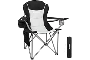 FUNDANGO High Back Folding Camping Chairs for Adults Heavy Duty Padded Camping Chair with Cooler Bag & Cup Holder & Side Pockets Adjustable Lumbar Fishing Garden Chair Camp Fold Up Chair (Black)