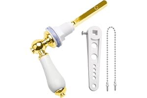 Wenrecu Ceramic Toilet Flush Handle, Replacement Universal Fit Cistern Chrome Plated Replacement Handle Cistern Lever for Toilet Cistern Tank Lever(Golden)