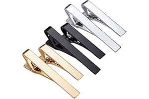 YTBUBOR 6 Pack Tie Clips for Men Tie Bar Clip Set Square Edges Tie Tack Pins Silver Gold Black Necktie Bar Long & Short Styles Necktie Wedding Business Clips