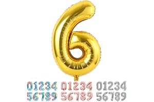 Ponmoo Foil Globo Número 6 Dorado, Gigante Numeros 0 1 2 3 4 5 6 7 8 9 10-19 20-29 30 40 50 60 70 80 90 100, Grande Globos para La Boda Aniversario y Cumpleaños Fiesta Decoración