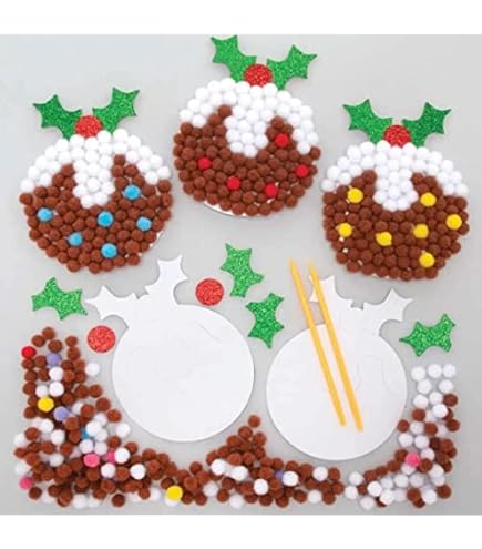 Baker Ross FC111 Kit Artistici con Pompon Pallina di Natale - Confezione da 5, Attività Creative per Bambini da Realizzare e da Mostrare