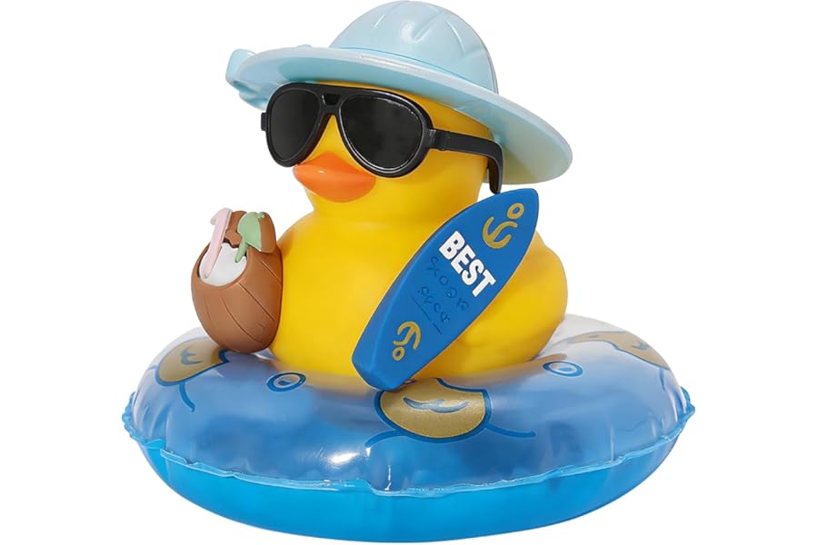 VBGURR Rubber Duck Car Ornaments,Summer Beachy Vacation Ducks with Surfing Board,Novelty Rubber Ducks Car Dashboard Decorations,Beach Surfing Rubber Duck Gifts for Beach/Lifestyle Enthusiasts (Blue)