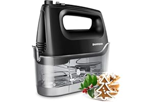 SHARDOR Hand Mixer Electric Whisk, 400W All-Pure Copper Hand Whisk,6 Speed & Turbo Mixer Electric Handheld, Snap-On Storage Case,5 Stainless Steel Accessories for Kitchen Baking,Black