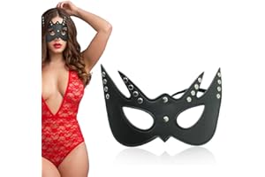 Amindz Máscara de Mascarada,Catwoman Máscara Negra con Remaches,Cuero Máscara de Gato,Máscara Veneciana para Halloween,Carnaval,Cosplay
