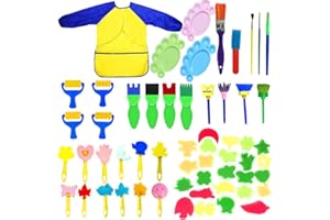 Fycooler 57Pcs Enfants Peinture Kits Éponge Brosses de Peinture Enfant,éponge Peinture pinceaux Outils,Outils de Peinture d'apprentissage précoce d’Enfant,Art DIY Outils de Peinture pour Dessin