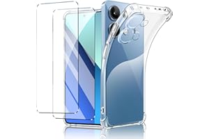 New&Teck - Funda para Xiaomi Redmi Note 13 4G (no para Note 13 5G) + 2 Vidrio Templado Protector de Pantalla, Funda de Silicona TPU Transparente, Parachoques con Esquinas reforzadas