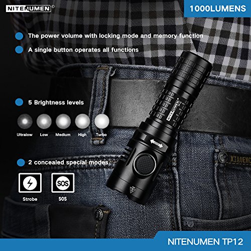 Das Set für USB aufladbare Taschenlampe wiederaufladbare wasserdichte Taschenlampe,professionelle Ultra-Bright 1000 Lumen von CREE XP-L V5 Taschen-Größe LED-Taschenlampe,5 Licht-Modi-NITENUMEN TP12 - 7