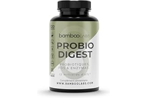 Bamboo Labs - 120 Gélules Probiotiques et Prébiotiques Intestinaux qui Renforcent le Système Digestif et Microbiote Intestinal, 3 Souches avec +12 Milliards d’UFC + Complexe d’Enzymes Digestives
