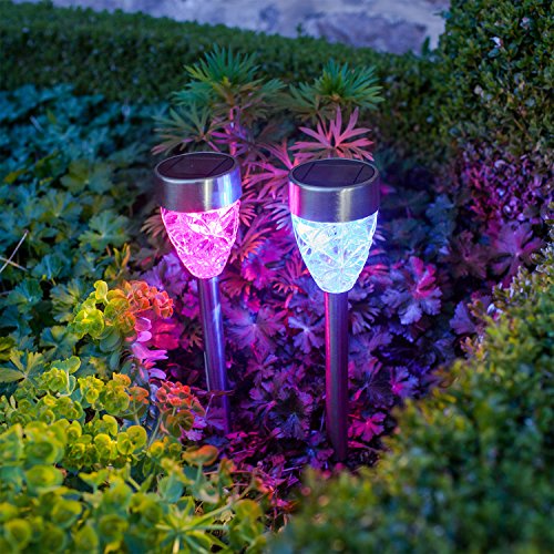2er Set LED Solar Edelstahl Stableuchten Prisma farbwechselnd Lights4fun