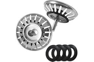 GCNWW 2pcs 78mm Kitchen Sink Plug Replacement, Sink Strainer Plug Equipped with 4 Rubber Rings, Suitable for Single Double Bowl Use and Prevent Clogs Bad Smells