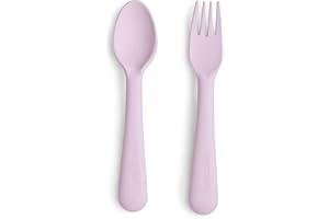Mushie Set Forchetta e Cucchiaio per Bambini | Set di Posate Riutilizzabili per la Cena | Lavabili in Lavastoviglie e adatti al Microonde | Facili da Impugnare | Fabbricato in Danimarca | Soft Lilac