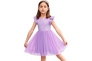 Arshiner Robes pour Filles Robe en Tulle à Manches Volantes Robe de Princesse Robe de Fête Tutu Robe pour Enfants Robe de soirée en Coton Robe d'été de Mariage d'anniversaire 2-7 Ans