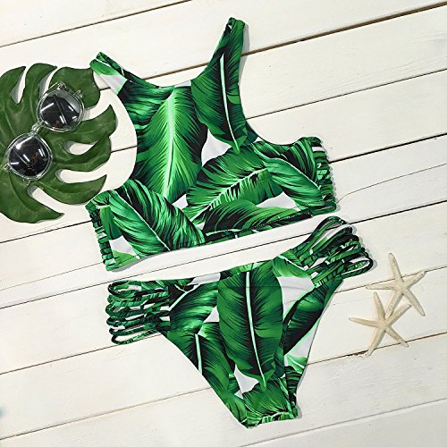 Dare Color Damen Kokosnussbaum Drucken Bikins Sets Badeanzug Blumen Strappy Cut Outs Bademode Badeanzug Gepolstert Strandkleidung mit Tropische Blätter - 3