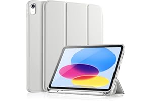 Vobafe Case for iPad (A16) 11th 10th Generation Case (Model: 2025/2022, 11/10.9 Inch), Flexible TPU Back & Trifold Stand, Protective Cover with Pencil Holder, Auto Wake/Sleep, Light Grey