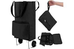 Amusingtao Carrito de compras plegable, bolsa de compras plegable con ruedas de goma, bolsas de tela Oxford, carrito de compras reutilizable para supermercado, bolsa de capacidad
