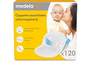 Medela Coppette Assorbilatte Ultratraspiranti, Altamente Assorbenti, Design Discreto per Uso Confortevole, Confezione da 120 Pezzi