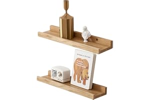 GIEANOO – Lot de 2 étagères murales flottantes en chêne Massif, Design Rustique avec Rebord, pour radiateur et Affichage Mural, pour Salon, Cuisine, Chambre, 30 cm