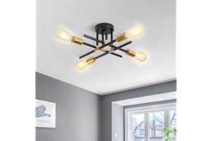 ZTWLEED Lámpara de techo vintage,4 bombillas Lámpara vintage E27 Lámpara de araña retro,Lámpara de techo de oro negro,Lámpara de araña vintage para dormitorio,sala de estar,cocina (sin bombilla)