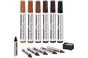 AMEEGO Furniture Repair kit Wood Markers -Set of 13 – 6 Markers,6 Wax Sticks and 1 Sharpener, for Scratches, Stains, Tables, Wood Floors, Desks, Bedposts, Touch Ups, and Cover Ups
