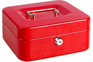 Parrency Geldkassette mit Geldfach,Metallschließfach Sparbüchse mit Tastensperre für Sicherheit, 20 x 16 x 9 cm, Rot