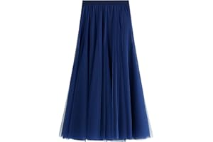 ANIMQUE Mujer Faldas Verano Largo Falda de Tul Línea A Falda Plisada hasta el Tobillo Cintura Alta Elegante Maxi Falda Cintura Elástica
