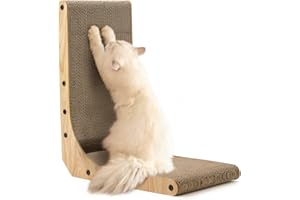 FUKUMARU Deska do drapania dla kotów, 47 cm wysokości, tektura w kształcie litery L, wytrzymała deska do drapania dla kota z zabawką w piłkę, meble do drapania z wysokiej jakości kartonu, na ścianę i