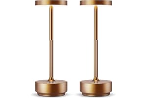 HYMZP Lámpara de Mesa LED Recargable, 3 Colores de Luz con Regulación Continua, IP54 Impermeable, Batería 5000mAh, Diseño Metálico Moderno, con Función de Memoria para Interior y Exterior (2x Bronce)