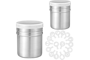 HAPPOW 2 unidades de azúcar en polvo, cacao, harina, acero inoxidable, con 16 bandejas de café, con tapa, para cacao, azúcar, sal, harina, chocolate