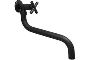 KOPYFANTAP Grifo Jardin Largo Negro,Grifo pared de Latón Jardin Exterior, Rotación 180° Griferia de Agua Fría para Baño Piscina Fregona,SL-0603