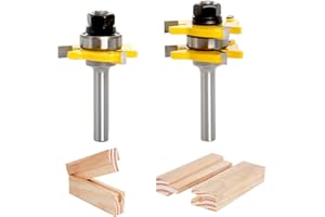 Sinoprotools Fresa per Legno Gambo 8mm, 2 pezzi Tongue and Groove Set per fresatura verticale, per il taglio della lavorazione del legno