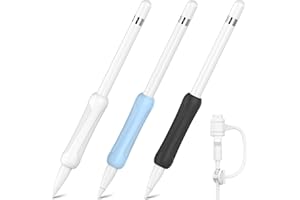 NIUTRENDZ 3 Pack Empuñadura de Silicona para Apple Pencil 1ª Generación Funda Protectora Soporte de Cubierta con Adaptador de Cable Correa (Apple Pencil 1ª generación, Blanco + Azul + Negro)