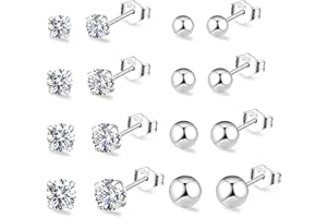 RANKEEF Sterling Silver Stud Earrings for Women Girls Hypoallergenic Sleeper S925 Silver Stud Set with Cubic Zirconia Tiny Ball Heart Cartilage Earring Small Silver Hoops Earrings