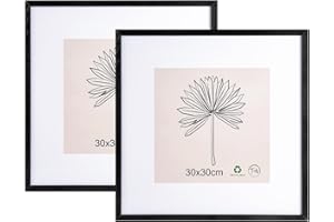 LYYYYX Cornice portafoto 30 x 30 cm, con passepartout, in legno con vetro acrilico da appendere verticalmente o orizzontalmente, per foto, poster, puzzle, 2 pezzi