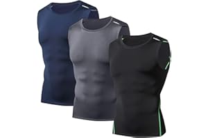 LUWELL PRO Compression Tops for Men Quick Dry 3 Pack Vest Tops T Shirts Mens Running Tank Top for Training,Basketball,Gym