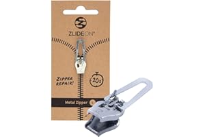 ZlideOn Reißverschluss Ersatz, 1 Stk - Silber, Normal (L) - Instant Zipper Reißverschluss Schieber für Metallreißverschlüsse
