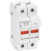 Heschen Solar Photovoltaic Fuse Holder 2P DC1000V 32A 10x38mm DIN Rail | Cast Fuse LED Indicator 10x38mm, Fireproof Material,